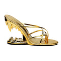 2026 Big Gold Chain Peep Toe Tiger Teeth Heel Sandals 2024 New Fashion Silvery Beach Party Outdoors Women's Slippers Size 35-43